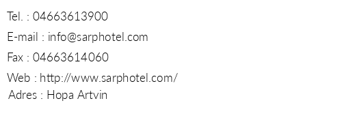 Sarp Hotel telefon numaralar, faks, e-mail, posta adresi ve iletiim bilgileri